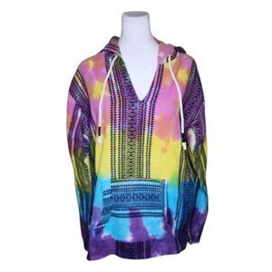 Beach by Exist Cotton Baja Surf Hoodie Womens XL Tie Dye Blue Pink